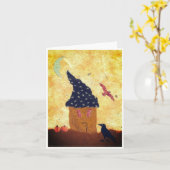 Carte de voeux d'Halloween fantaisie avec Maison, (Fleur jaune)