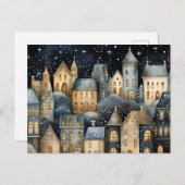 Carte de voeux d'hiver blanche de village de charm (Devant / Derrière)