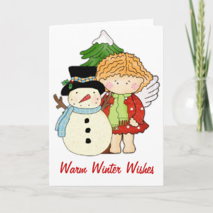 Carte de voeux d'hiver chaleureux Ange avec Bonhom