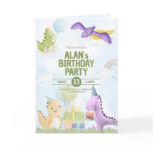 Carte de vœux d'invitation d'anniversaire de dinos