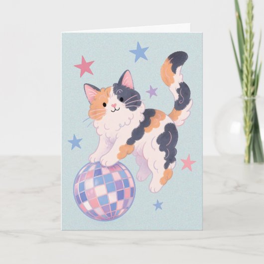 Carte de vœux Disco Cat (Devant)