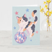 Carte de vœux Disco Cat (Fleur jaune)