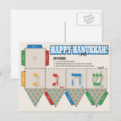 Carte de voeux do-it-yourself Dreidel Happy Hanouk (Devant / Derrière)