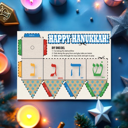 Carte de voeux do-it-yourself Dreidel Happy Hanouk