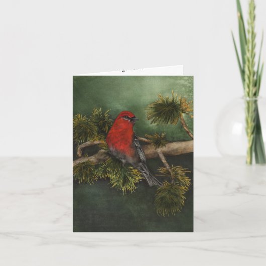 Carte de voeux d'oiseaux Red Pine Grosbeak Bullfin (Devant)