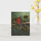 Carte de voeux d'oiseaux Red Pine Grosbeak Bullfin (Fleur jaune)