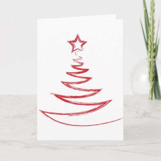 Carte de voeux—Doodle rouge sapin de Noël (Devant)