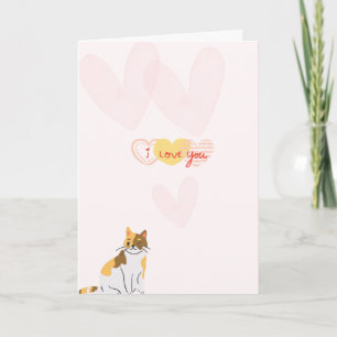 Carte de vœux douce avec chat & cœurs Je t'aime