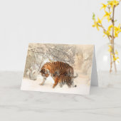 Carte de voeux douce de blanc de tigre de maman et (Fleur jaune)