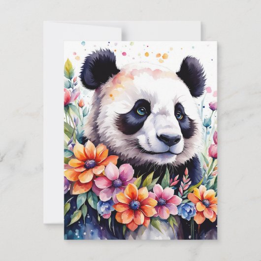 Carte de voeux d'ours Panda Floral Watercolor (Devant)