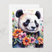 Carte de voeux d'ours Panda Floral Watercolor (Devant / Derrière)