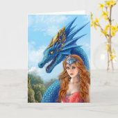 Carte de voeux, Dragon Bleu (Fleur jaune)
