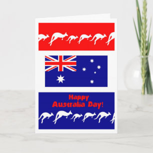 Carte de voeux, Drapeau et Kangaroos de la fête au