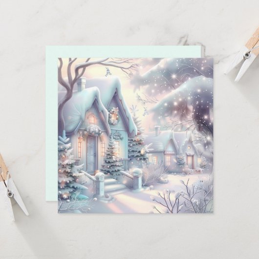 Carte de voeux Dreamy Christmas Village (Devant/Arrière en situation)