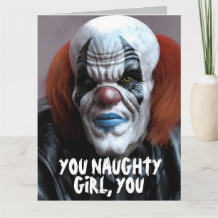 CARTE DE VOEUX DRÔLE AVEC UN CLOWN MÉCHANT EFFRAYA