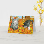 Carte de vœux drôle Chat 441 Automne (Fleur jaune)