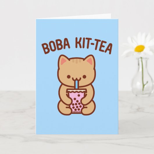 Carte de vœux drôle de chat : BOBA KIT-TEA (Petite plante)