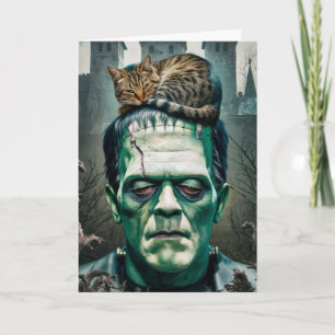 Carte de vœux drôle de chat de Frankenstein faisan
