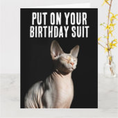 Carte de vœux drôle de CHAT SPHYNX sans poils (Fleur jaune)