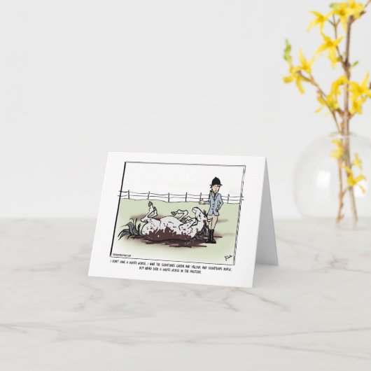 Carte de voeux drôle de cheval (Fleur jaune)