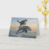 Carte de vœux drôle de dauphin tabby (Fleur jaune)
