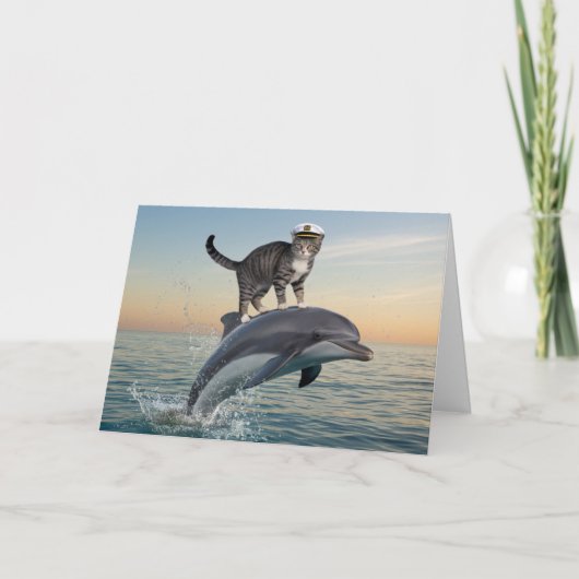 Carte de vœux drôle de dauphin tabby (Devant)