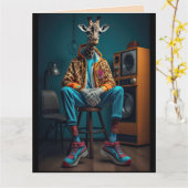 CARTE DE VOEUX DRÔLE DE GIRAFFE POUR FRÈRE (Fleur jaune)