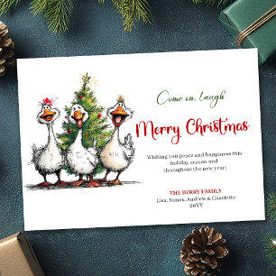 Carte de vœux drôle de Noël avec des oies idiotes