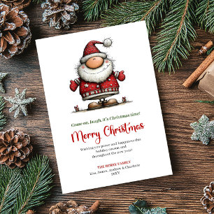 Carte de vœux drôle de Noël avec un Père Noël aqua