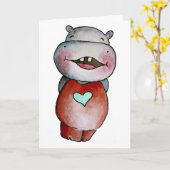 Carte de voeux drôle d'hippopotame (Fleur jaune)