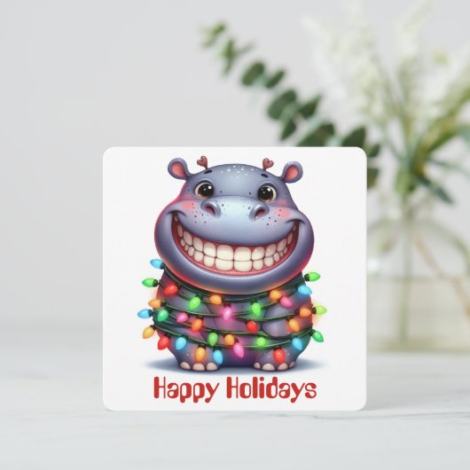 Carte de vœux drôle d'hippopotame pour les fêtes (Debout devant)