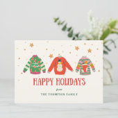 Carte de vœux drôle et laide de Noël avec un pull (Debout devant)