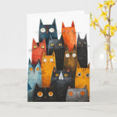 Carte de vœux du chat de la chance (Fleur jaune)