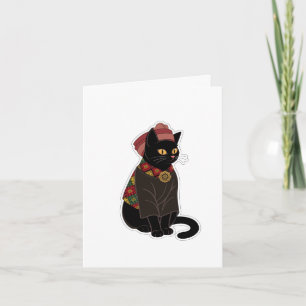 Carte de vœux du chat noir chef tribal