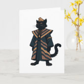Carte de vœux du chat noir Pharaoh (Fleur jaune)