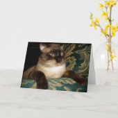 Carte de vœux du chat siamois au visage boudeur (Fleur jaune)