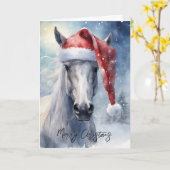 Carte de vœux du cheval blanc du Père Noël (Fleur jaune)