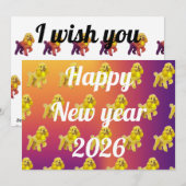 Carte de vœux du nouvel an avec un caniche  (Devant / Derrière)