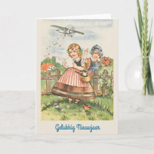 Carte de voeux du Nouvel An néerlandais vintage