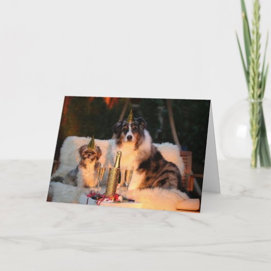Carte de vœux du Nouvel An pour deux chiens (Devant)