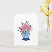 Carte de vœux du pot à gingembre bleu et blanc Ros (Fleur jaune)