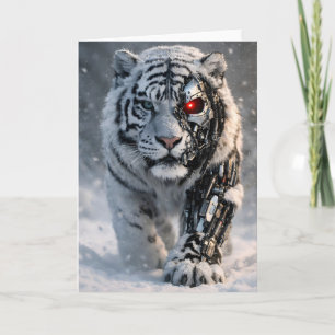 Carte de vœux du tigre blanc cyborg félin cybernét