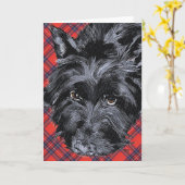 Carte de voeux écossaise Terrier (Fleur jaune)