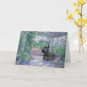 Carte de voeux écossaise Terrier (Fleur jaune)