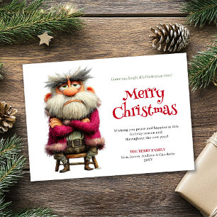 Carte de vœux éditable de Père Noël grincheux drôl