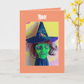 Carte de voeux éffrayante Halloween Green Witch Fa (Fleur jaune)