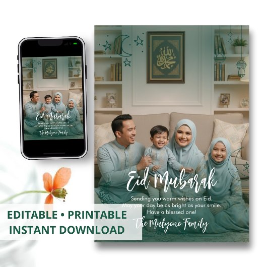 Carte de vœux Eid Mubarak avec photo de famille et