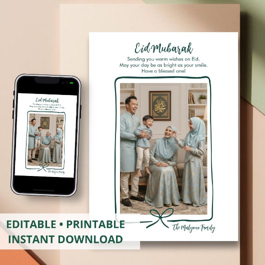 Carte de voeux Eid Mubarak avec ruban vert émeraud