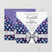 Carte de vœux élégante avec ruban et cœurs paillet (Devant / Derrière)