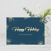 Carte de vœux élégante bleue et dorée à motif de f (Debout devant)